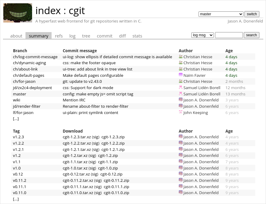 Here is what cgit looks like. It is by design basic.